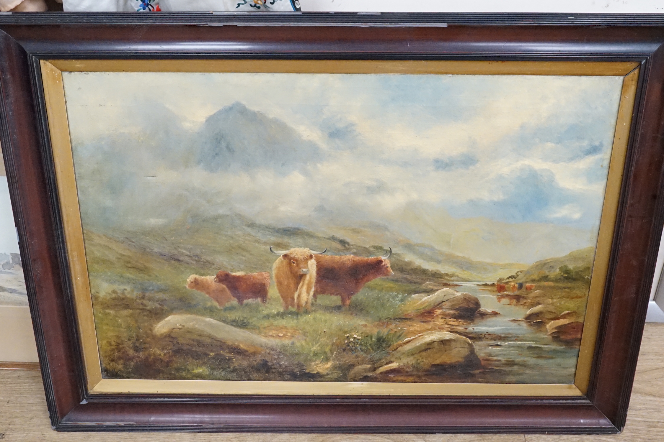 J. Norman Bradley (fl.1880-1910), oil on canvas, Highland cattle in a landscape, signed and dated 1904, 50 x 76cm